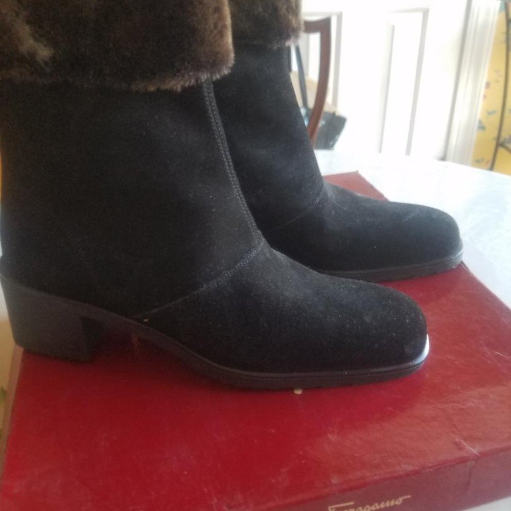 Salvatore Ferragamo Suede + Fur trim Winter Fashion Boots 6 US NEW + Authentic